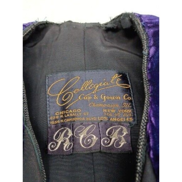 Vtg Collegiate Cap & Gown Co Bl Doctoral Graduation Black Purple Velvet 59 X 34L - Picture 11 of 13